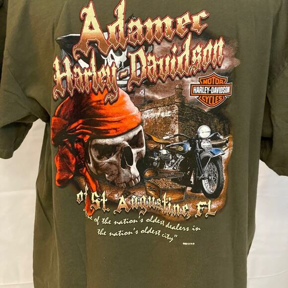 2012 Harley Davidson Adamer of St. Augustine Motorcycle Green T-Shirt Size XL - Picture 6 of 8